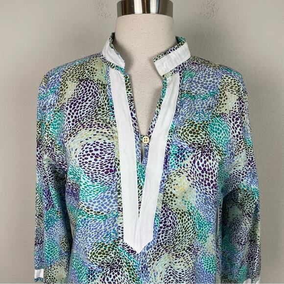 Peter Millar Purple Blue Abstract Print Long Sleeve Dress Medium - Picture 3 of 9